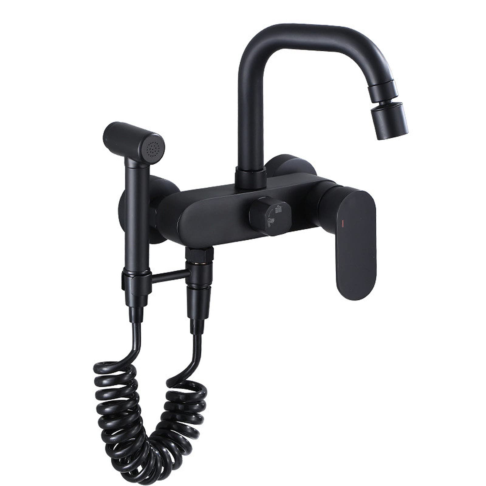 Kitchen Faucet with Spray Gun Swivel Sink Mixer Tap Hot Cold Wall Mounted Rotating