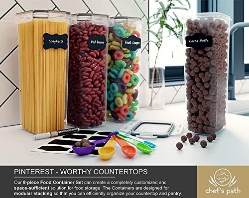 Chef's Path - Kitchen Storage Box Set - 8 Airtight Food Jars for Storing Spaghetti, Pasta, Flour, Cereals, Pet Food Preservation, BPA Free (3 quarts) - Thumbnail 4