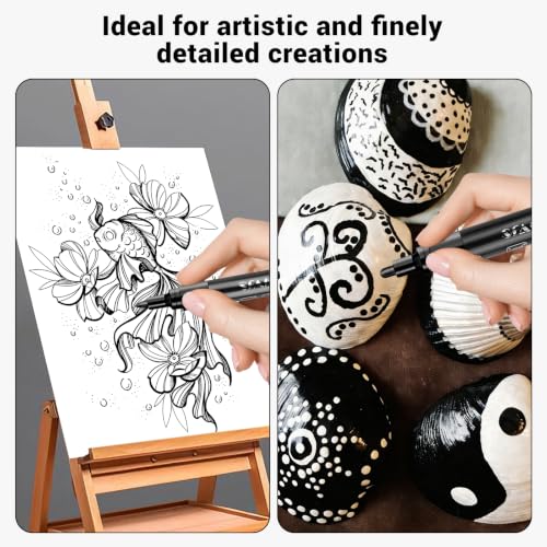 Image of SFAIH Acrylic Black Paint Pens - 2-3MM Medium Tip & 0.7MM Extra Fine | High Coverage, High Capacity Ink,8 Count Art Pens, Permanent Markers, Rock Painting, Wood, Fabric, Plastic, Canvas, Glass