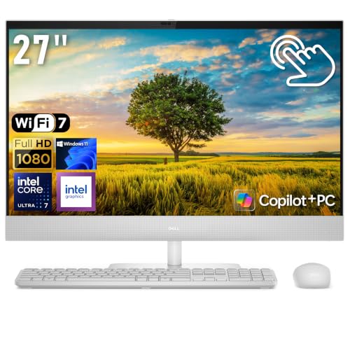 Image of Dell 23.8 inch FHD Touch All-in-One AI Desktop, Intel Core Ultra 7-355, 16GB DDR5, 1TB SSD, Wireless Keyboard & Mouse, FHD Camera, Wi-Fi 7, Win 11, White（Renewed）