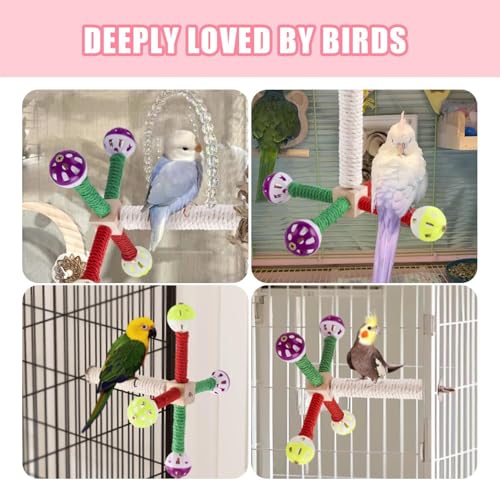 Image of Bird Perches Toys, Parrot 360 Rotating Stand Perch for Cage, Parakeet Toy Bird Cage Accessories Wooden Stand for Small and Medium Lovebirds Conures Finches Budgies