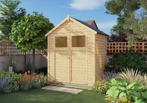 Alpholz Gerätehaus Alisha aus Fichten-Holz, Gartenhaus mit 14mm Wandstärke, Holzhaus inklusive Montagematerial, Geräteschuppen Größe: 202 x 131 cm, Satteldach
