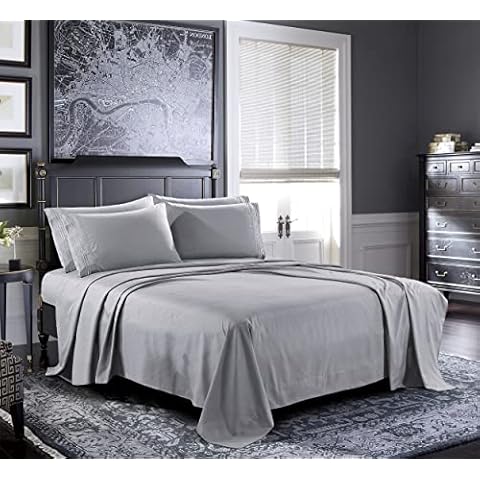 Pure Bedding Bed Sheets - Queen Sheet Set [6-Piece, Light Grey] - Hotel Luxury 1800 Brushed Microfiber - Soft and Breathable - Deep Pocket Fitted Sheet, Flat Sheet, Pillow Cases Cover