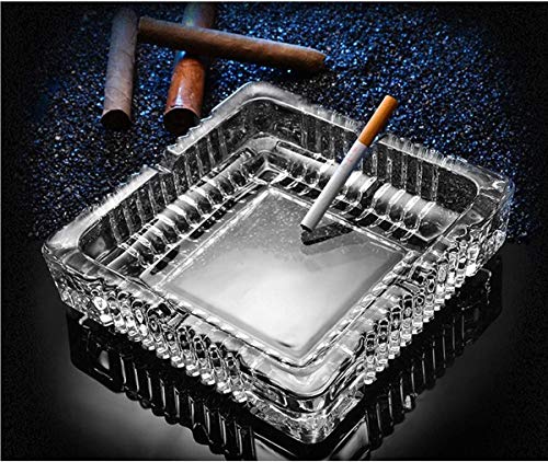 King International Large Square Glass Ash tray for Cigars and Cigarettes 4 inch| Big Ash tray Outdoor for Patio, Tabletop| Decorative Ash trays for Home Outside Indoor Restaurant Cigar Ash trays