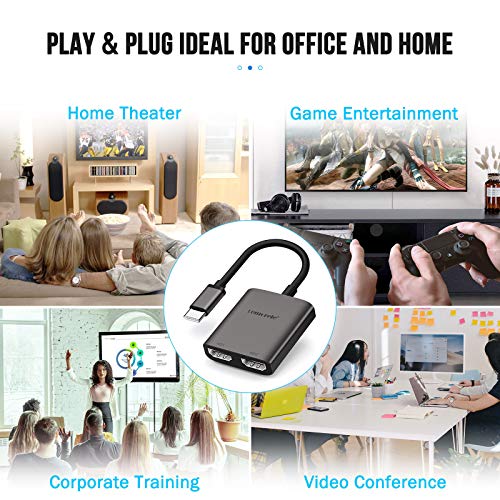 Image of Lemorele USB C to Dual HDMI Adapter, 4K 60Hz Dual Monitor Adapter 2 in 1 Type C (Thunderbolt 3) to HDMI Converter for MacBook Pro Air 2020 /2019 /2018, Yoga 920, Chromebook Pixel, XPS 13 /15, etc. | Dual extended screens for Windows; Intel Mac dual display, M-series Mac only mirror, compact portable design