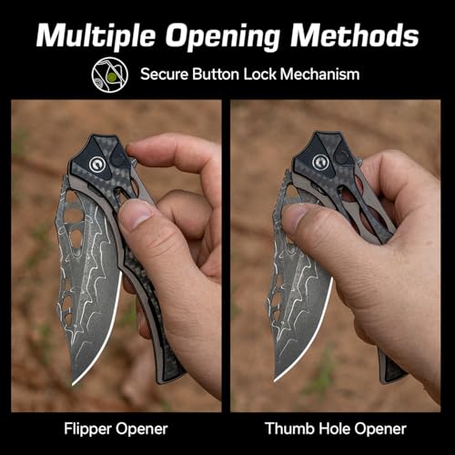 Image of CIVIVI Pocket Knife for Men, Biophase Flipper Tactical Folding Knife, 3.48 inch Damascus Blade Aluminum with Carbon Fiber G-10 Handle, Lightweight Skeletonized EDC Knife for Camping Hunting, C23083C-DS1