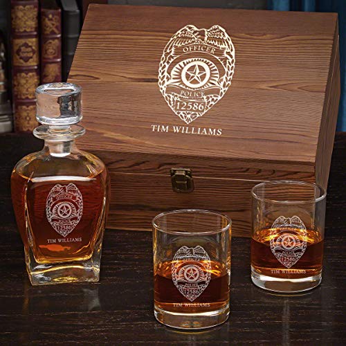 Police Badge Custom Draper Decanter & Eastham Glasses (Personalized Product)