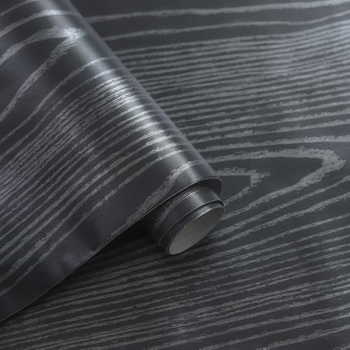 Image of Self Adhesive Decorative Peel Stick Waterproof Wooden Wallpaper Wall Decor Removable Wall Paper for Living Room Hall Decoration PVC Vinyl DIY Contact Paper 45x304cm (Black Wood)