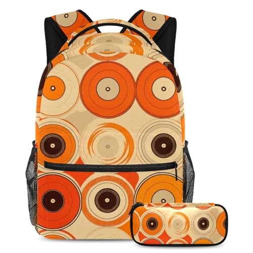 Sac à dos avec trousse à crayons motif disques orange multicolore pour ados