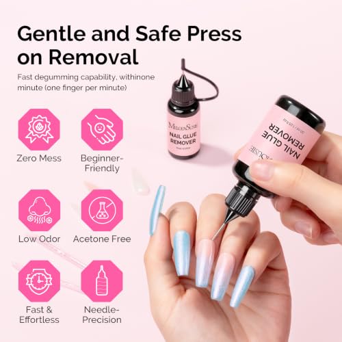 Image of MelodySusie 2PCS Pinpoint Nail Glue Remover Portable Set for Press On Nails Gentle Nail Remover Pinpoint Press On Easy Removal Fake Nail for Tips DIY Home 15ML & 30ML