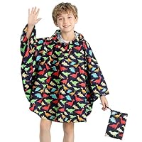Keyck Kids Rain Poncho Girls Boys Raincoats Jacket Waterproof Ponchos Reusable Rain Coat Hooded Rainproof Cape with Portable Bag for School Camping, Rainwear for 3-5 Years, Dinosaurier