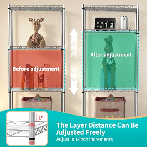 Image of BestOffice | 4-Tier Wire Storage Shelves | 12 inchD x 18 inchW x 44 inchH | Chrome | with Adjustable Racks PP Liners | Compact Metal Shelf, Holds Upto 600 lbs | Ideal for Kitchens Closets Bathrooms Small Corners