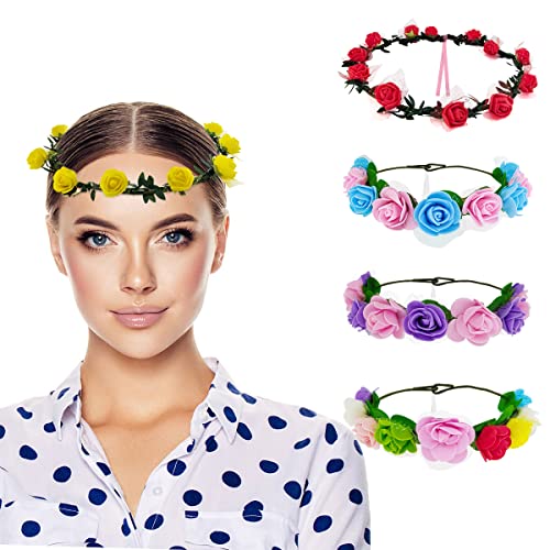 5 piezas Diadema de flores para dama de honor, corona de flores boho, guirnalda floral Multi Colo para Mujer o Niñas Actuaciones Fiestas Bodas Festivales Cover