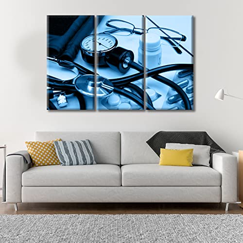 Image of TUMOVO Medical Examination Wall Art Home Decor Posters and Prints Medical Hospital Background Painting Wall Art for Living Room 3 Pieces Black and White Wall Art Framed Ready to Hang (42 inch Wx28 H)