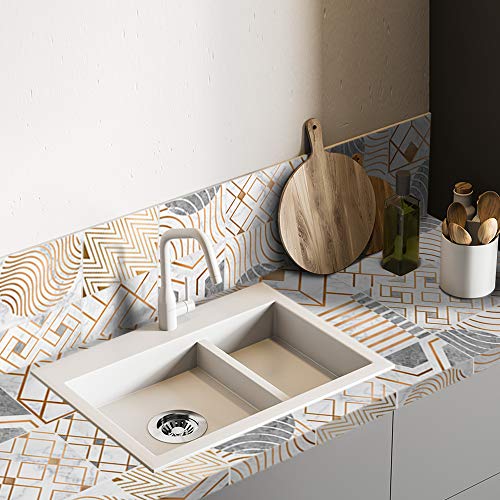 Confezione da 10 adesivi da 15 x 15 cm, imitazione piastrelle di cemento da appendere alla parete. Credenza, decorazione per la casa, soggiorno, cucina, bagno, colore metallico (metallic)