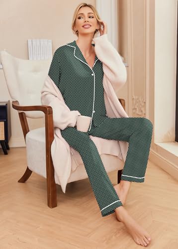 Image of Ekouaer Pajamas Women's Long Sleeve Sleepwear Soft Button Down Loungewear Pjs Lounge Set Nightwear XS-XXL