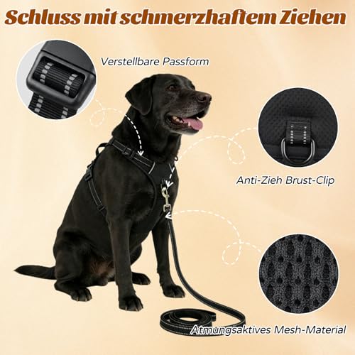 Fellstern Anti-Zieh-Geschirr, 2026 Neu Anti Zieh Geschirr für Hunde, Fellstern Hundegeschirr, Verstellbares Geschirr Hund, Weich Gepolsterter Brustgeschirr, Für Hunde jeder Größe (Schwarz, L)