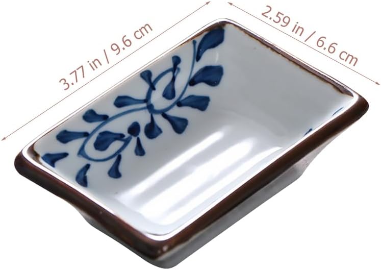PRETYZOOM Ceramic Soy Sauce Dish Set 2 Pack Small Rectangular Sauce Plates for Dipping Side Dishes for Sushi Dim Sum and Asian Cuisine Dishwasher Safe 3.77X2.59X1.25 Inches