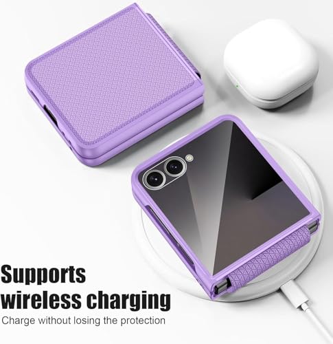 Image of Kapa Textured Grip Hinge Protection Back Cover for Samsung Galaxy Z Flip7 / Z Flip 7 | with [Inbuilt Glass] Full Body Shockproof Hard Back Case (Purple)