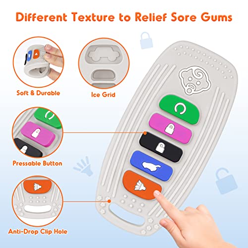 Image of NPET Car Remote Control Baby Teething Toys, Teething Toys for Babies 6-12 Months with Parcifier Clip Teether Remote Control for Baby 3-6 Months Sore Gums Reliever Toddler Girl Boy Toys(Black+Gray)