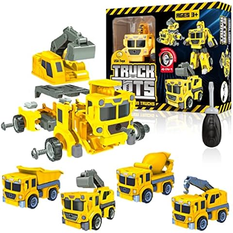 USA Toyz Truck Bots Construction Truck Robots for Kids - 4-in-1 STEM Robot Toy Truck Take Apart Toys for Boys and Girls, 19pc Robot Construction Vehicles Truck Building Toys Kit with Toy Screwdriver Cover