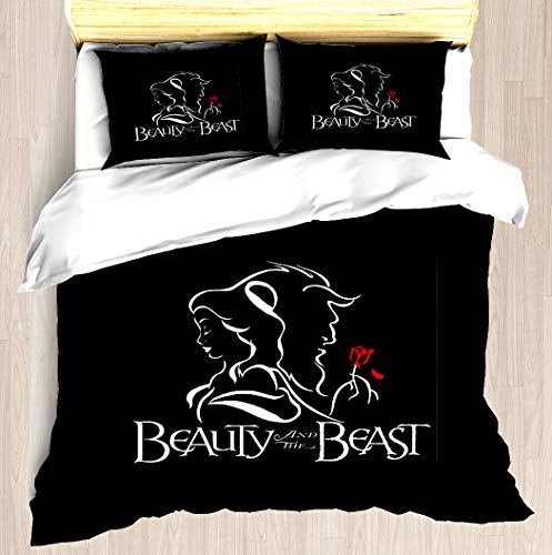 NTCBED Beauty and The Beast - Duvet Cover Set Soft Bedding Set Pillowcase Bed Set Unique Printed Floral Pattern Design Duvet Covers Blanket Cover King/Cal King Size