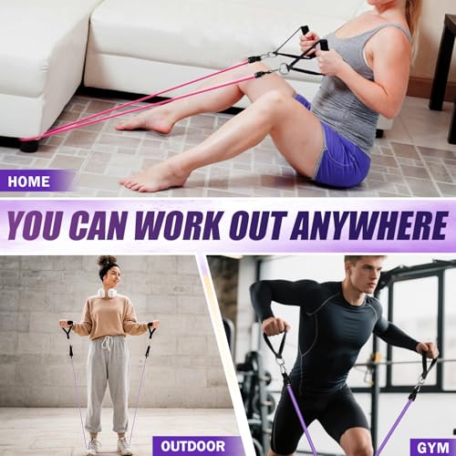 Image of WHATAFIT Resistance Bands, Exercise Bands, Workout Bands with Handles, Door Anchor and Ankle Straps, 5 Resistance Levels Fitness Bands for Strength Training, Physical Therapy, and Home Gym Equipment