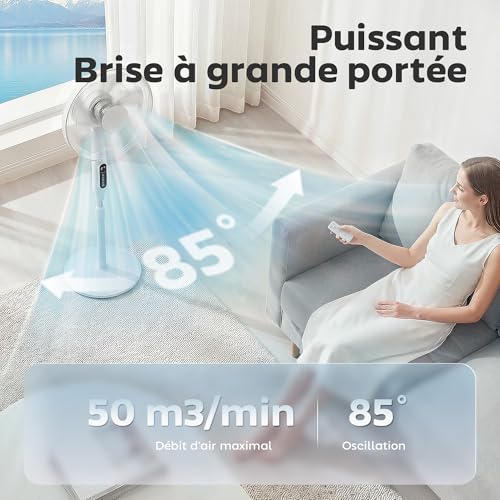 Ventilateur sur pied connecté APP et télécommande hauteur réglable blanc - 6