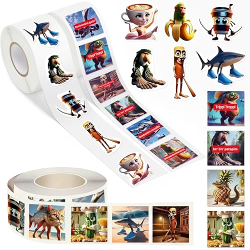1500PCS Italian Brainrot Stickers 1 Inch Brainrot Stickers Roll