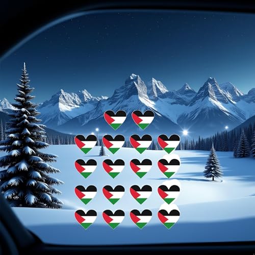 Image of 18Pcs Palestine Flag Sticker,Palestine Flag Decal,i Stand with Palestine,Free Palestine Sticker,Heart Shape,i Love,for Car Window Waterproof Bumper Bumper Stickers