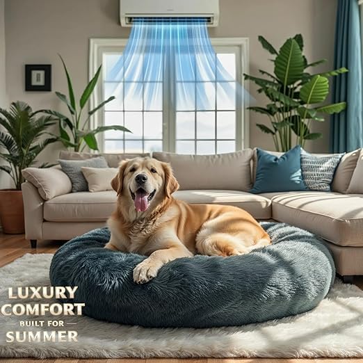 Image of ZEXSAZONE Round Donut Pet Bed for Cats, Puppies, and Dogs, Cozy and Plush, Raised Bedside Support, Both Sides Use Like 2-in-1, Washable, Sizes for Small, Medium, and Large Pets. (Grey, Medium)