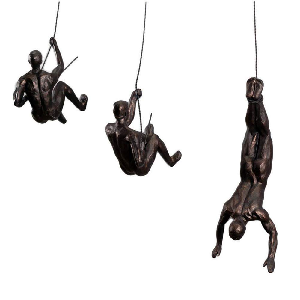 Sculpture murale 3D homme grimpant fait main style rétro