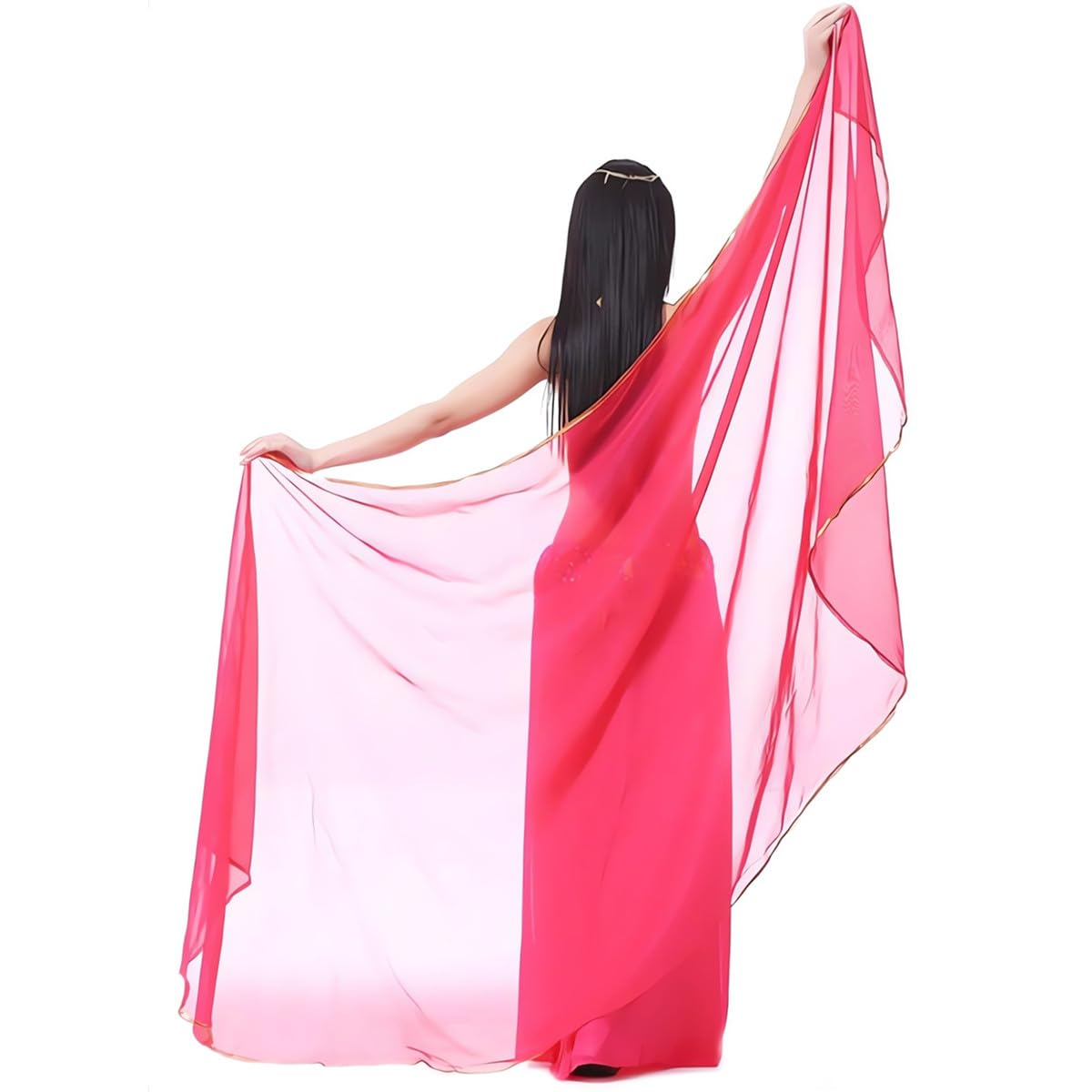 Samheng Women's Rose Chiffon Belly Dance Veil, Big Headscarf, Lightweight Indian Tribal Chiffon Veil Gypsy Scarves Dance Shawls, Rectangular Wrap Shawl Head Covering For Rave Party Practice