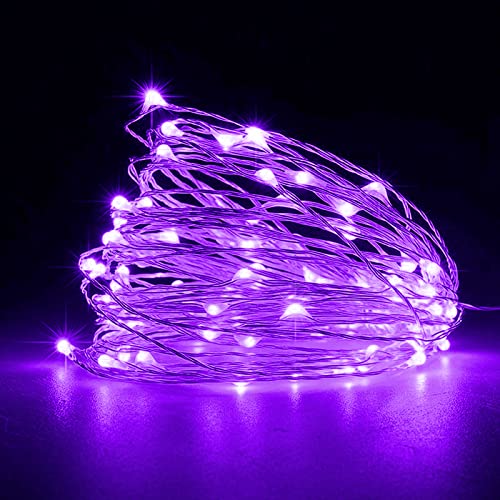Jsdoin Lichterkette mit 50 LEDs, batteriebetrieben, Kupferdraht, Licht für Innen- und Außenbeleuchtung, Schlafzimmer, Hochzeitsdekoration, Party, Weihnachten, Baumschmuck (5 m, lila)
