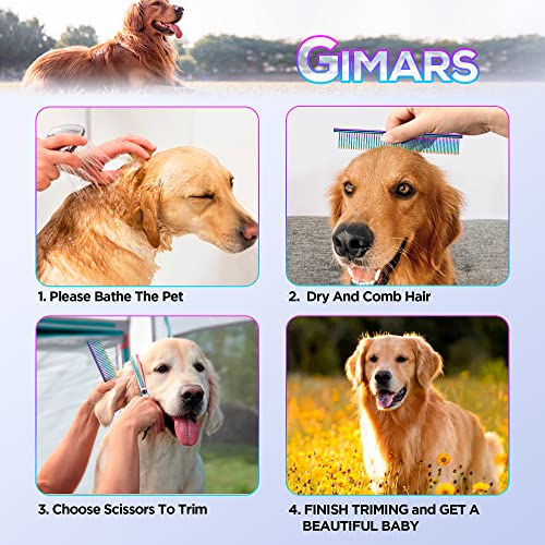 Image of Gimars Professional 4CR Stainless Steel 6 in 1 Grooming Scissors for Dogs with Safety Round Tip, Heavy Duty Titanium Coated Pet Grooming Scissor for Dogs, Cats and Other Animals