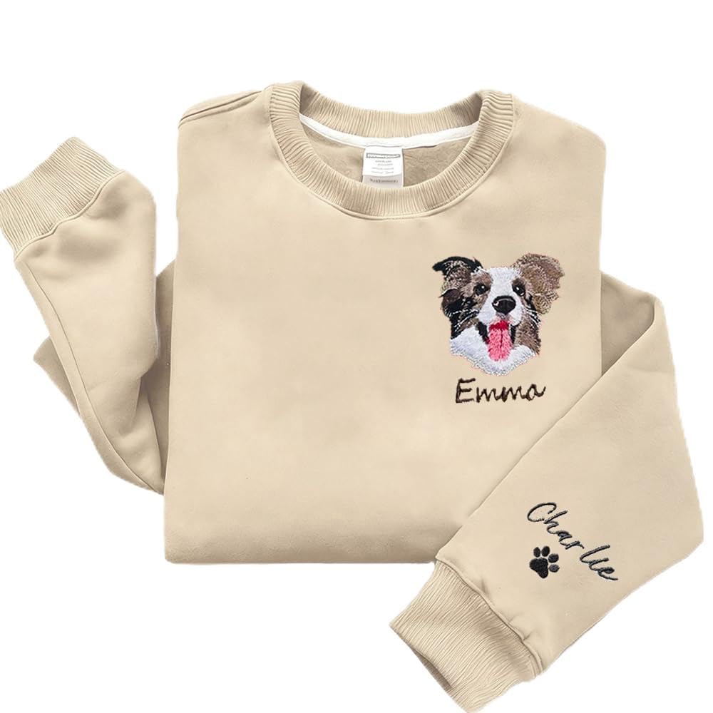 Sudadera con Capucha Personalizada - Bordado de Cara de Mascota + Nombre/Texto en la Manga | Camiseta con Foto de Perro Amantes de Animales