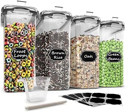 Wildone Food Storage Containers, Airtight Cereal Storage Containers for Sugar, Flour, Snack, Baking Supplies, Leak-proof with Black Locking Lids - Set of 4 (4L /135.3oz)