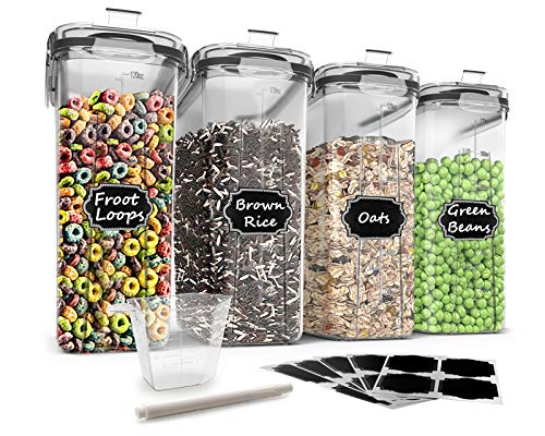 Boîtes De Conservation Alimentaire 4 Litres - Lot De 4, Plastique Sans BPA, Couvercle Hermétique - Pour Céréales, Pâtes, Farine