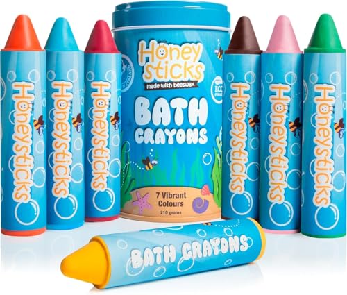 Crayones de baño Honeysticks Super Jumbo (Paquete de 7) no tóxicos, Cera de Abejas, para niños de 1 a 3 y 4 a 8 años. Colores de Calidad alimentaria, sin Fragancia, no irritantes, excelente Regalo.