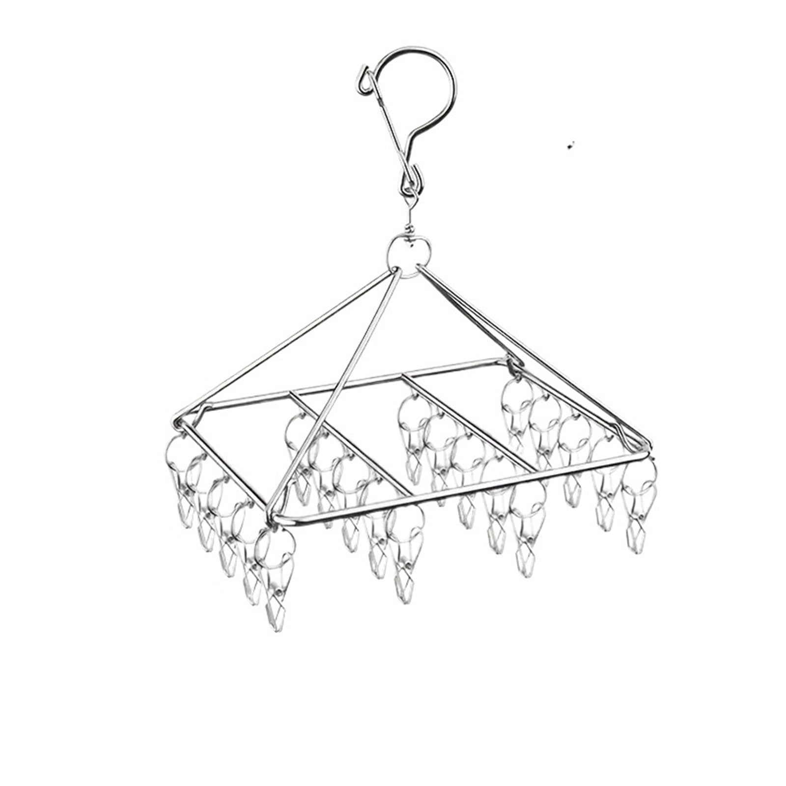 XIEHYA 2PC Stainless Steel Sock Drying Rack With Multiple Clips, Rotating Hook Windproof Clothes, Bra, Underwear For Home(20 clips)