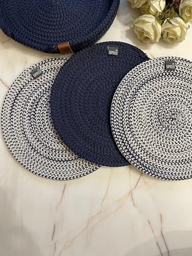 Image of Retro Polypropylene 3 Pc Round Trivet with Basket Holder | Braided Pot MAT, Side Table Mat, Machine Washable Small Place Mat for Casserole for Dining Table (9 inch Dia)