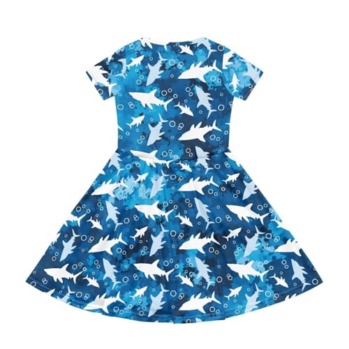 Image of Girls Dress with Pockets Basic Short Sleeve High Waist Swing Skater Dress School Party Dress for Kids
