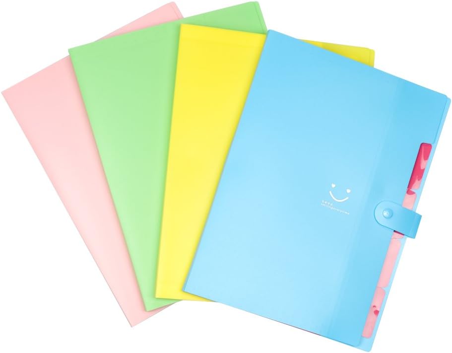 FHEAL Expanding File Folders 5 Pockets Plastic Expandable File Jackets A4 Letter Size,4 Color Accordion Folder Document Holder for School Office Travel