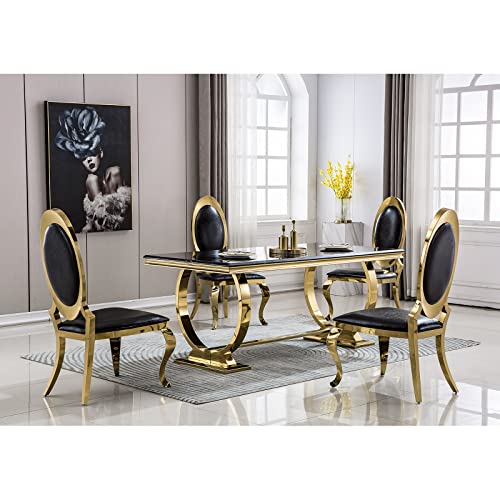 Acedécor Black Leather Dining Chairs, Classic King Louis Upholstered Chairs, Luxurious Polished Gold Oval Back And Legs, Mid-Centure Modern (Set Of 6) #TOP7