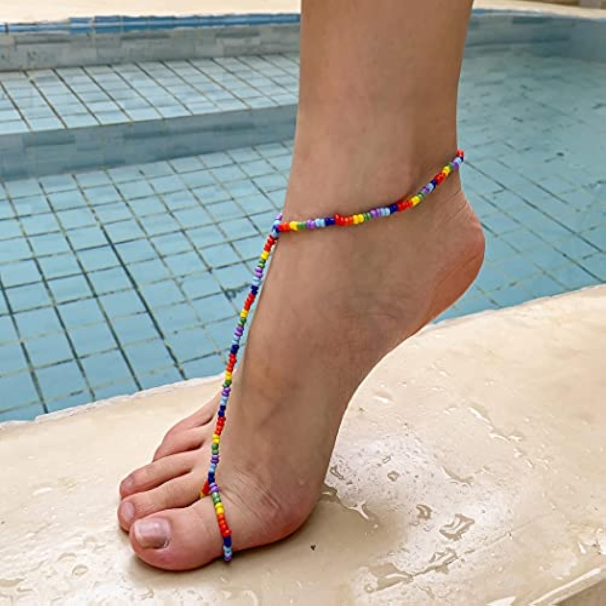 Women's Boho Beaded Foot Chain Anklet, Simple and Stretchy