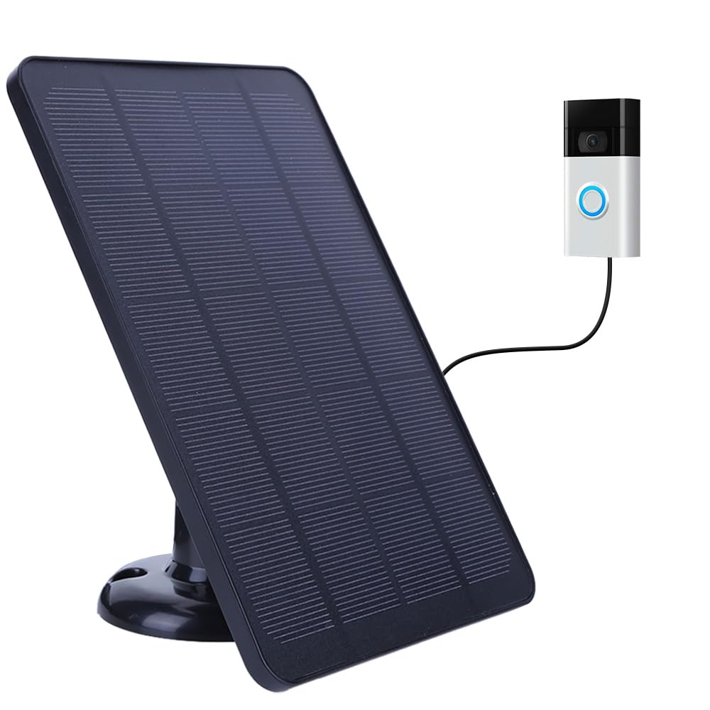 Panel de carga solar de 4 W, 5 V, impermeable, cargador de batería solar de 360°, soporte ajustable con cable de carga de 9.8 pies para timbre de video Ring 4/3/2