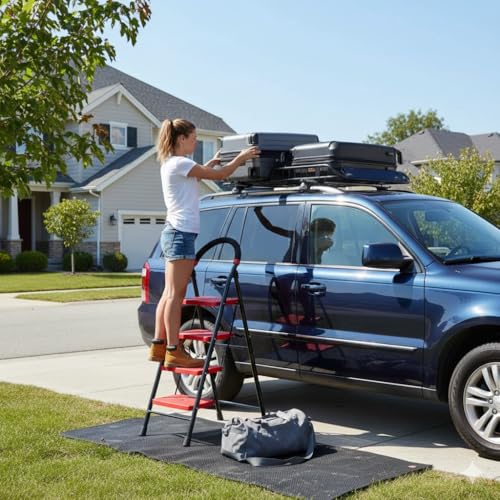 Image of CIPLA PLAST 4 Steps Super Milano Heavy Duty Ladder for Home Premium Alloy Steel Folding 4 Step Ladder for Home, Wide Anti-Skid Steps (Black & RED) GEC-L4(SM) (Large)