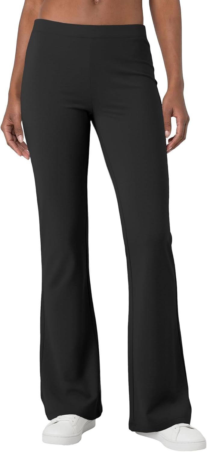 Womens Casual High Waist Flare Lounge Pants Stretchy Modal Bootcut Workout Trousers with Pockets Black