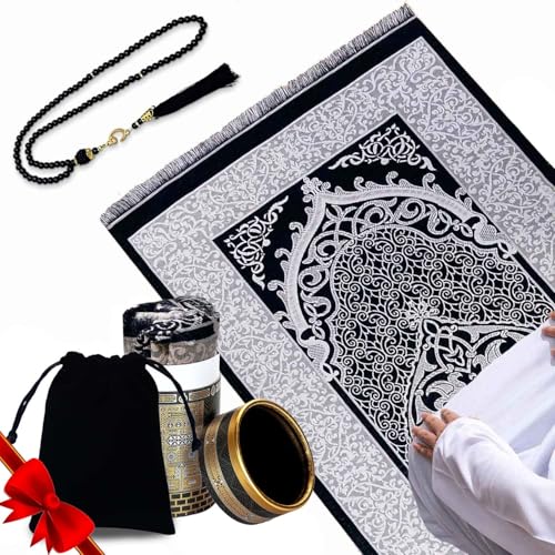 Muslim Prayer Rug and Prayer Beads with Gift Box, Soft