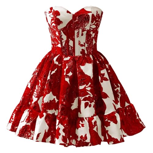 Short Floral Homecoming Dresses for Teens Strapless Corset Prom Cocktail Dress with Pockets